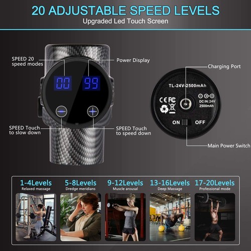 Massage Gun Deep Tissue Percussion Quiet Muscle Vibrating 20 Speed With 10 Heads - Picture 3 of 12