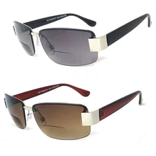 Semi Rimless Mens Pilot Bifocal Sunglasses Sun Readers Reading Glasses