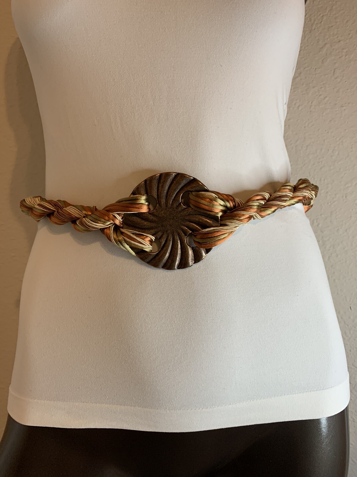 Artisan Shell- Pattern Brass Buckle Braided Multi… - image 1