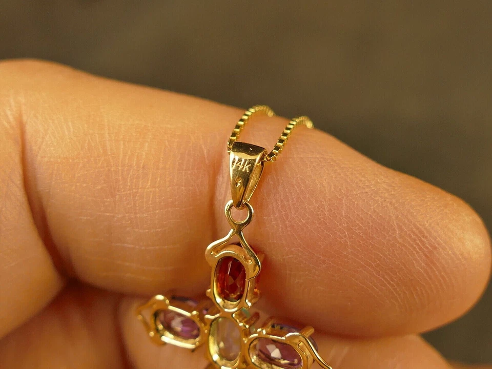 3Ct Oval Cut Lab Created Red Ruby CROSS PENDANT NECKLACE 14k Yellow Gold Plated - Image 3 of 4