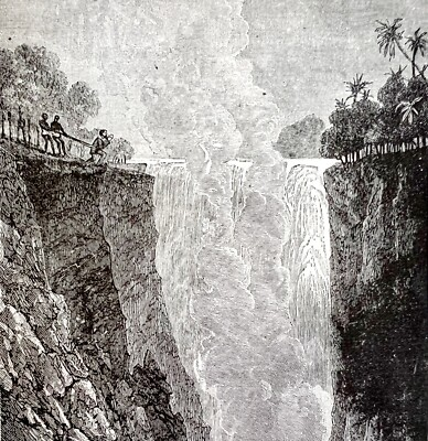 #ad Victoria Falls Landscape 1890 Wood Engraving Victorian Stanley In Africa DWAA2A $23.99