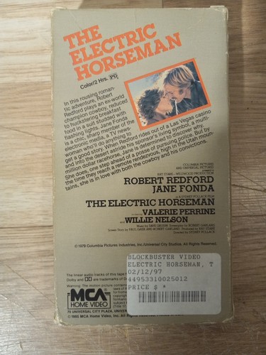 The Electric Horseman 1979 VHS 1985 Release BLOCKBUSTER 1997 - Picture 3 of 7