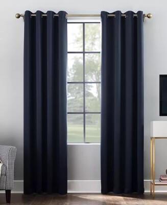 Sun Zero Oslo Theater Grade Blackout Grommet Top Curtain Panel, Navy Blue 52x84