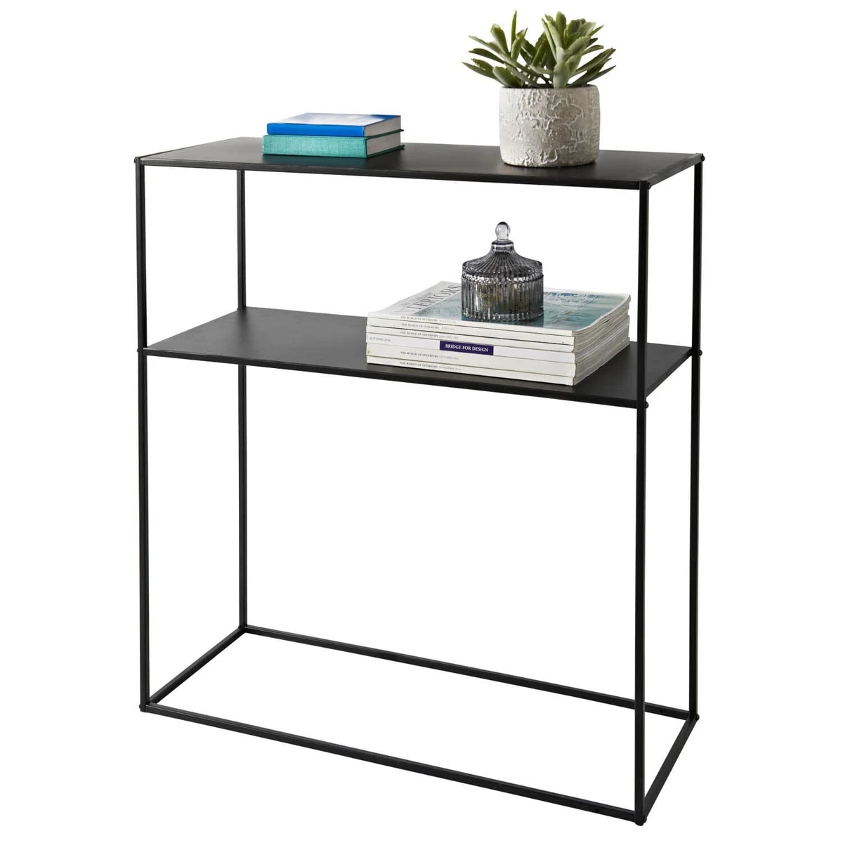Black metal side table clearance with shelf