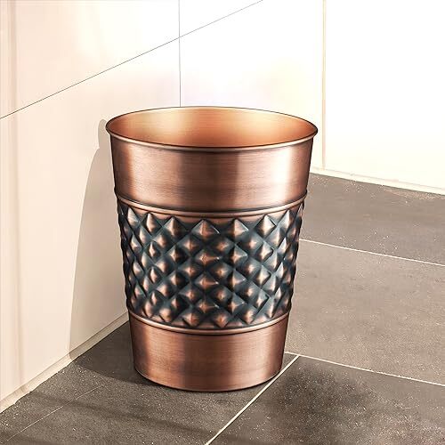 Metal Wastebasket Trash Can Handcrafted Geometric Bathroom Decor Copper ...