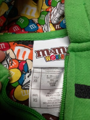 Green M&M Zip Up Hoodie - M&M's World - 2016 Sz Ex Small Kids | eBay