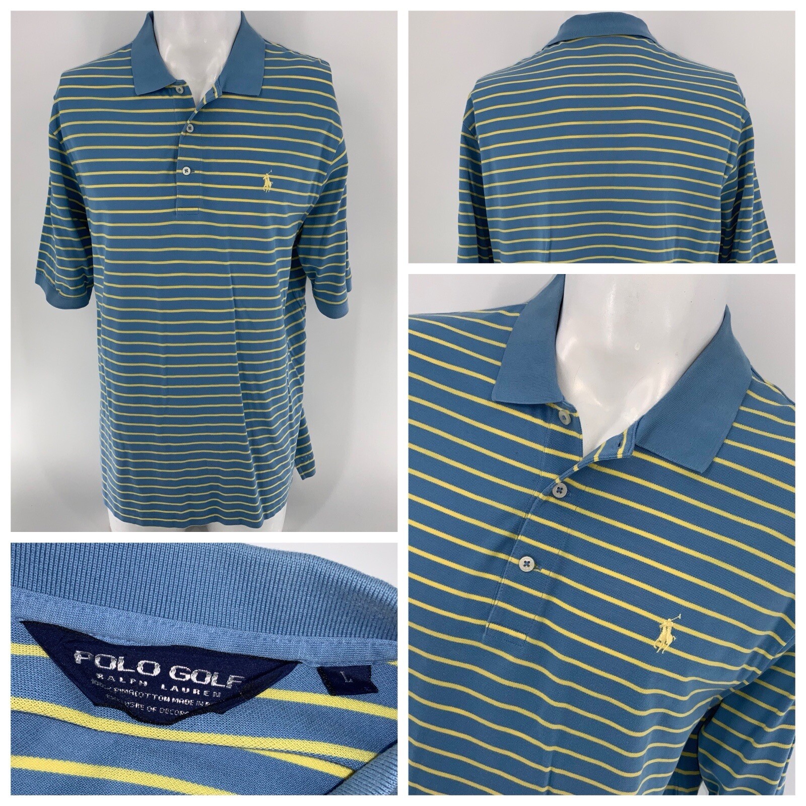 Ralph Lauren Men's Polo Golf Shirt Blue Stripe 100% Cotton YGI O4-155-image