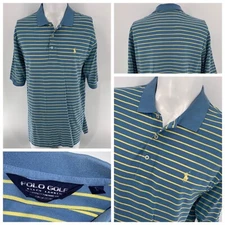 Polo Golf Ralph Lauren Polo Shirt Men L Blue Stripe 100% Cotton Peru YGI O4-155