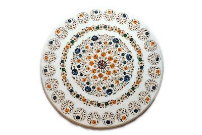 24'' Marble table top semi precious stones pietradura inlay handmade work 