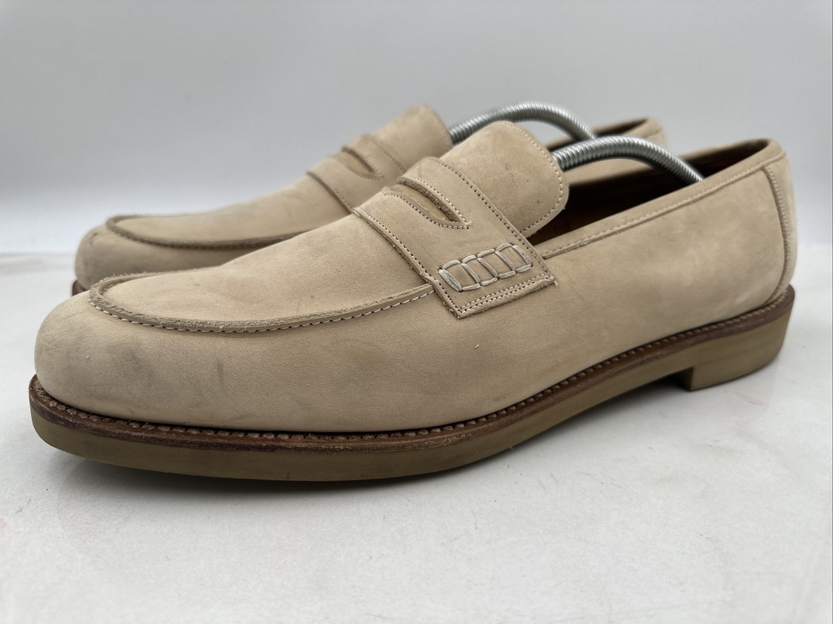 Grenson Shoes Mens Size 13 D Suede Penny Loafers Floyd Tan Leather