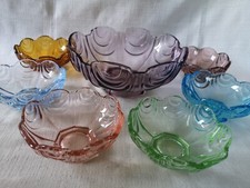 Czech glass Art Deco bowls x 7 Josef Inwald Sklo Union vtg Rudolfova party