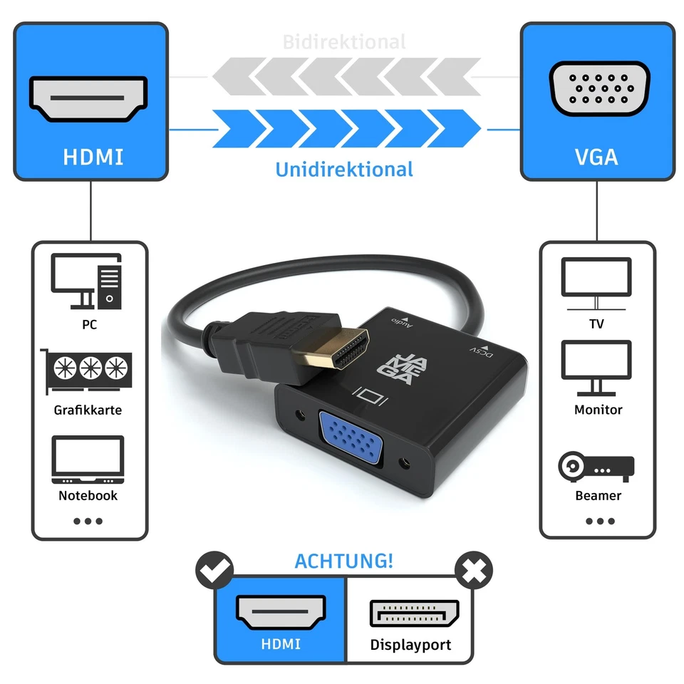 HDMI zu VGA Adapter HDTV 1080p Konverter Aktiv Audio & Videokabel für PC, Laptop - Bild 2 von 4