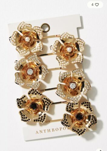 Anthropologie Set of 6 Crystal Flower Hair Pins  - Picture 1 of 3