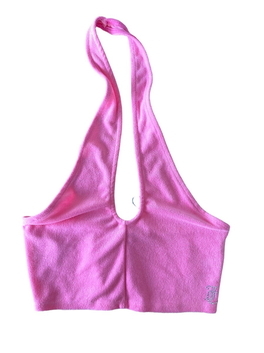 Juicy Couture Women's Terrycloth Halter Crop Top Size M Pink