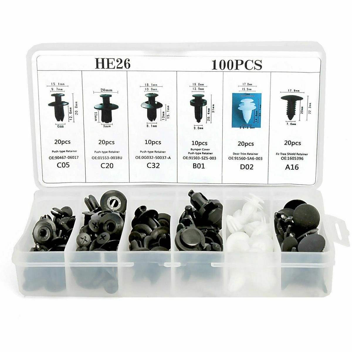 Universal Automotive Fasteners Bumper Clip 100pcs 6size Clips Fender ...
