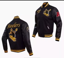 Black Wool  Leather Pittsburgh Steelers Letterman Bomber Vintage Varsity Jacket