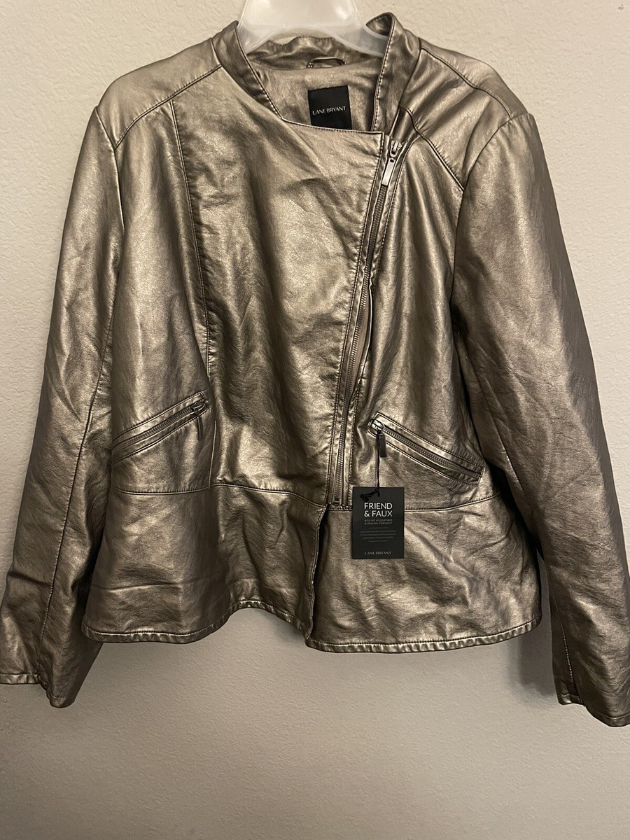 Womens Lane Bryant Faux Leather Moto Jacket Plus Dark Champagne Size 18/20