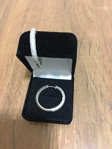 1.50 CW Diamond Cluster Oval Hoop Earrings 14KT White Gold Beautiful Ladies - Picture 6 of 11