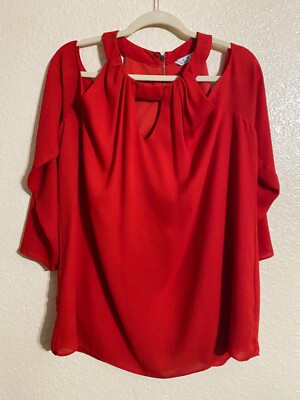 Landa by Dora Red 3/4 Sleeve Top Size Large
