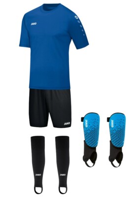 JAKO Kinder Fußball Trainingsset Trikot Hose Stutzen Schienbeinschoner blau