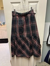 Free Assembly Plaid Cotton Midi A-Line Skirt Belted Green Red Black Size 0
