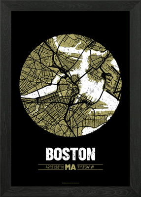 Boston City Map Design Framed Wall Art Poster Canvas Print Picture
