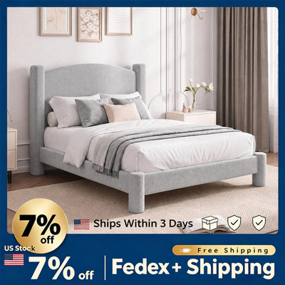 Twin Full Queen Boucle Platform Bed Frame Heavy Duty Upholstered Noise Free
