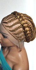 Golden Blonde Bun Braided Wig. Cornrow Braids. Full Lace with Baby Hair