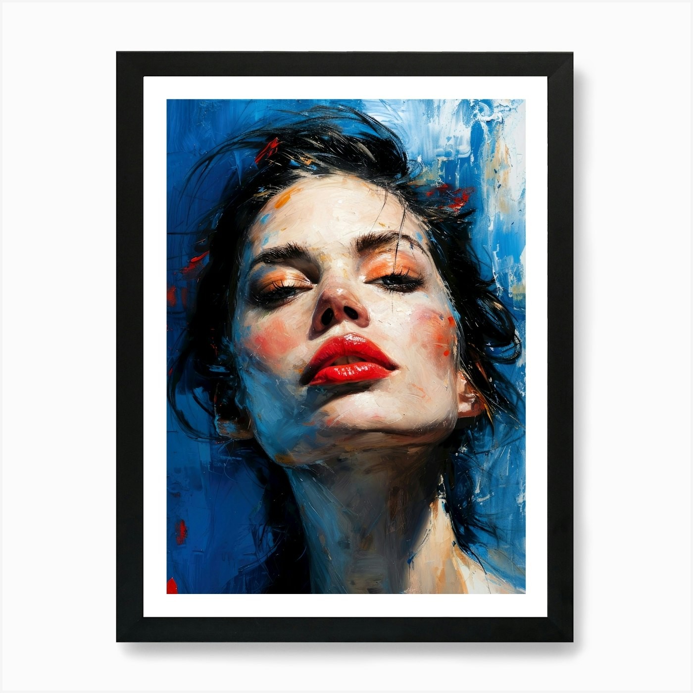 Woman With Red Lips painting Art Pr Framed Wall Art Poster Canvas Print Picture