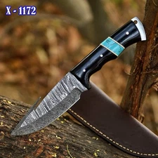 Handmade Damascus Steel Hunting Knife Survival Skinner Gut-Hook - Tactical