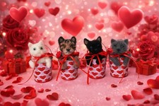 Needle Felted Kitten Cat Valentine  s Day Gift Decoration 4" tall Custom