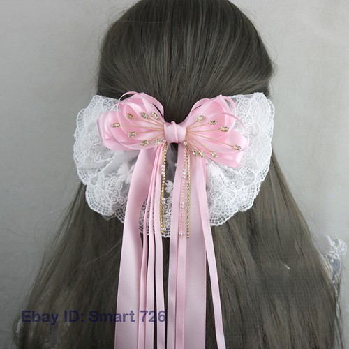 Lace Lolita Women Hairpin Hair Clips Accessory Princess Bow Rhinestone Crystal - Picture 15 of 32