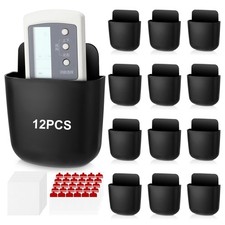 12 PCS Black Remote Control Holder Wall Mount SelfAdhesive Phone Organizer