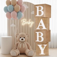 Burlap Print Baby Boxes with Letters for Baby Shower, 4pcs Rustic Farmhouse Styl