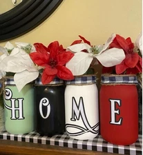 HOME 4 Mason Jar Flower centerpiece Includes Mason Jars and Wood Plank Stand
