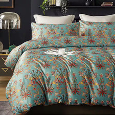 3-Piece Multicolor Floral Pattern Microfiber Queen Duvet Cover Set