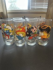 Lot de 7 tasses en verre de collection Wallace Berrie Co. Schtroumpfs - 1982 - De Hardees