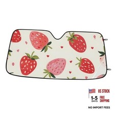 Sun Visor for Car Windshield Shade, Car Shade Front White Strawberries