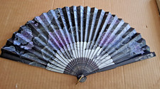 Vintage Wooden  Paper Hand Fan Fold Up Floral - Antique 
