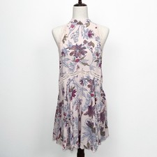 Free People Slip Dress Womens Small Pink Floral Lace Sheer Boho Lounge Coquette