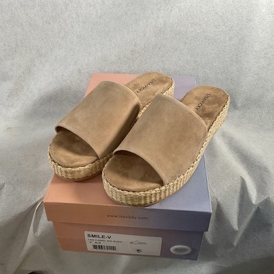 Lisa Vicky SMILE-V Tan Camel Kid Suede Espadrille Slides   Size 7M