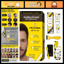 All-in-One Men's Hair  Beard Dye Kit - Ammonia-Free, Natural Gray Coverage, Med