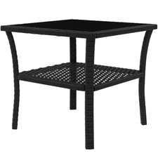 Outsunny PE Rattan Coffee Table, Two-tier Side Table with Glass Top, Black