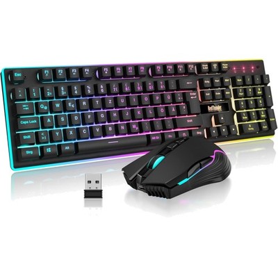 Kabellose Gaming Tastatur Maus Set, RGB, 3200 DPI, QWERTZ, USB, Schwarz