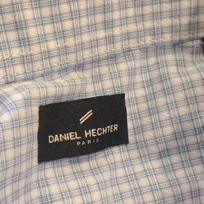 Daniel Hechter Men's Blue Check Dress Shirt L 60% Cotton Long Sleeve