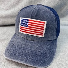 American Flag Patch Unisex Navy Blue Unbranded Trucker Hat Snapback OSFM