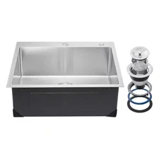25 In. Kitchen Sink Workstation, 304 Stainless Steel Top Mount, Drop-In Single B