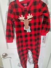 NEW Carter's Set Of 2 Fleece Holiday One Piece Pajamas. Penguins    Moose 2T.