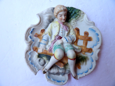 Vintage 1930s Chase Japan Handpainted Bisque Relief Colonial Man Wall Hanging