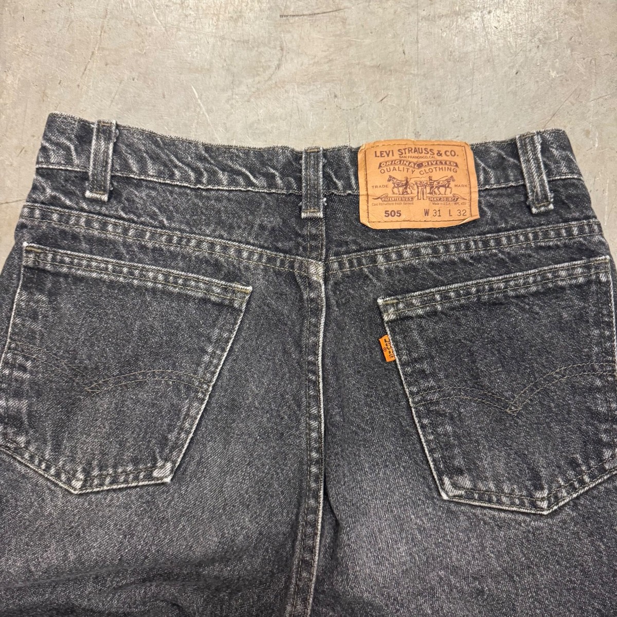VTG 80s Levi's 505 Orange Tab Stone Wash Black Denim Jeans Made in